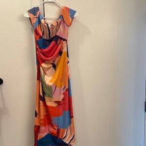 Zara Multicolor Abstract Midi Dress size small perfect for vacation!